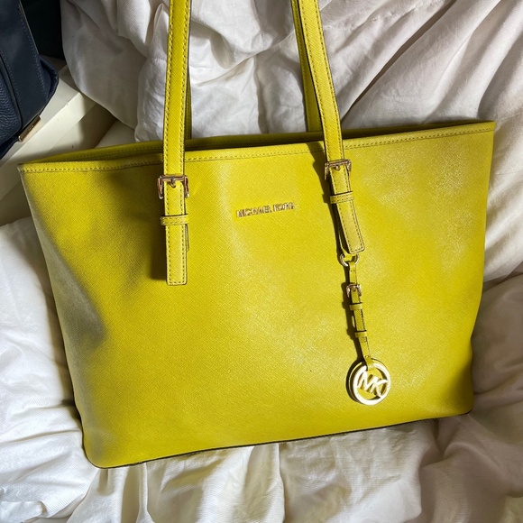Michael Kors Handbags - Michael Kors Neon Lime Green Tote with Gold Charm